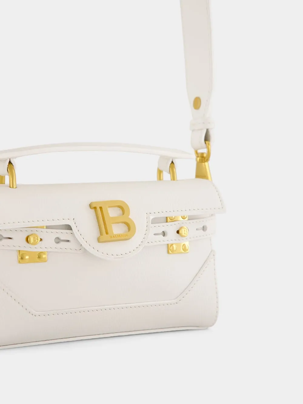White B-Buzz Grained Calfskin Bag