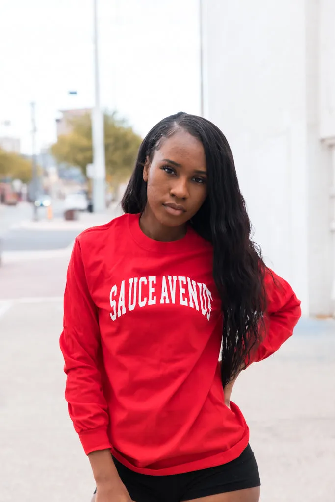 White SA Curve (V2) | Red Long Sleeve Tee