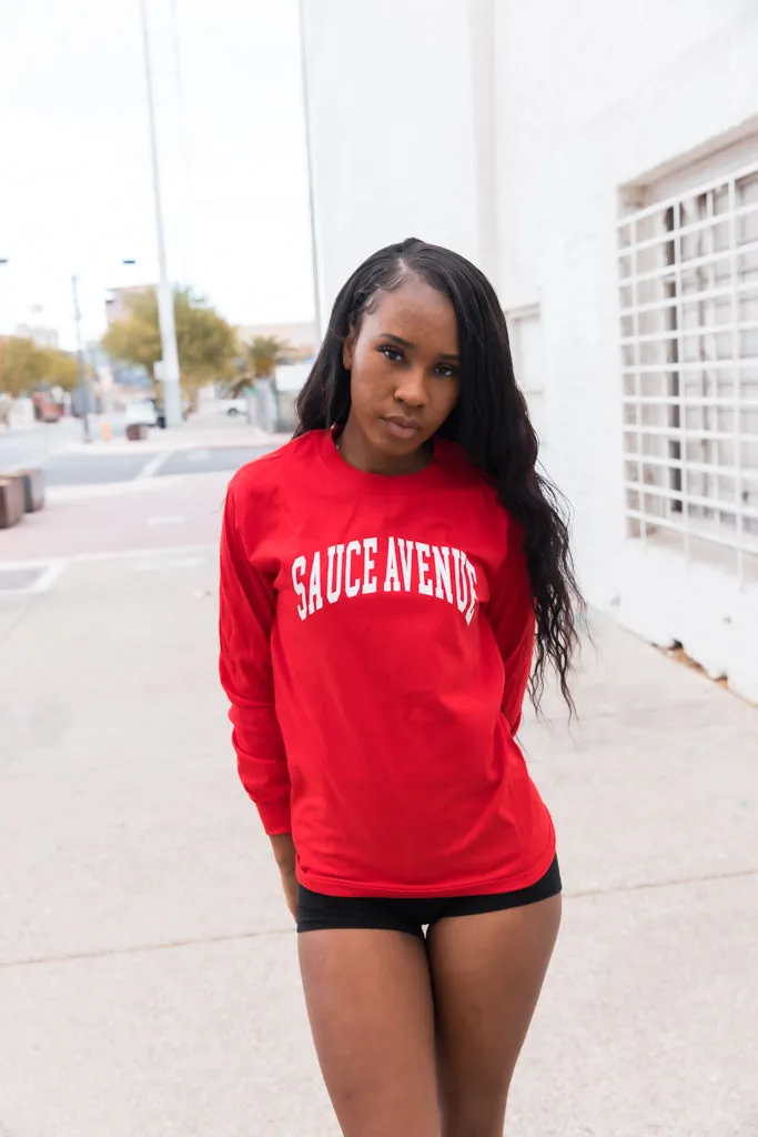 White SA Curve (V2) | Red Long Sleeve Tee