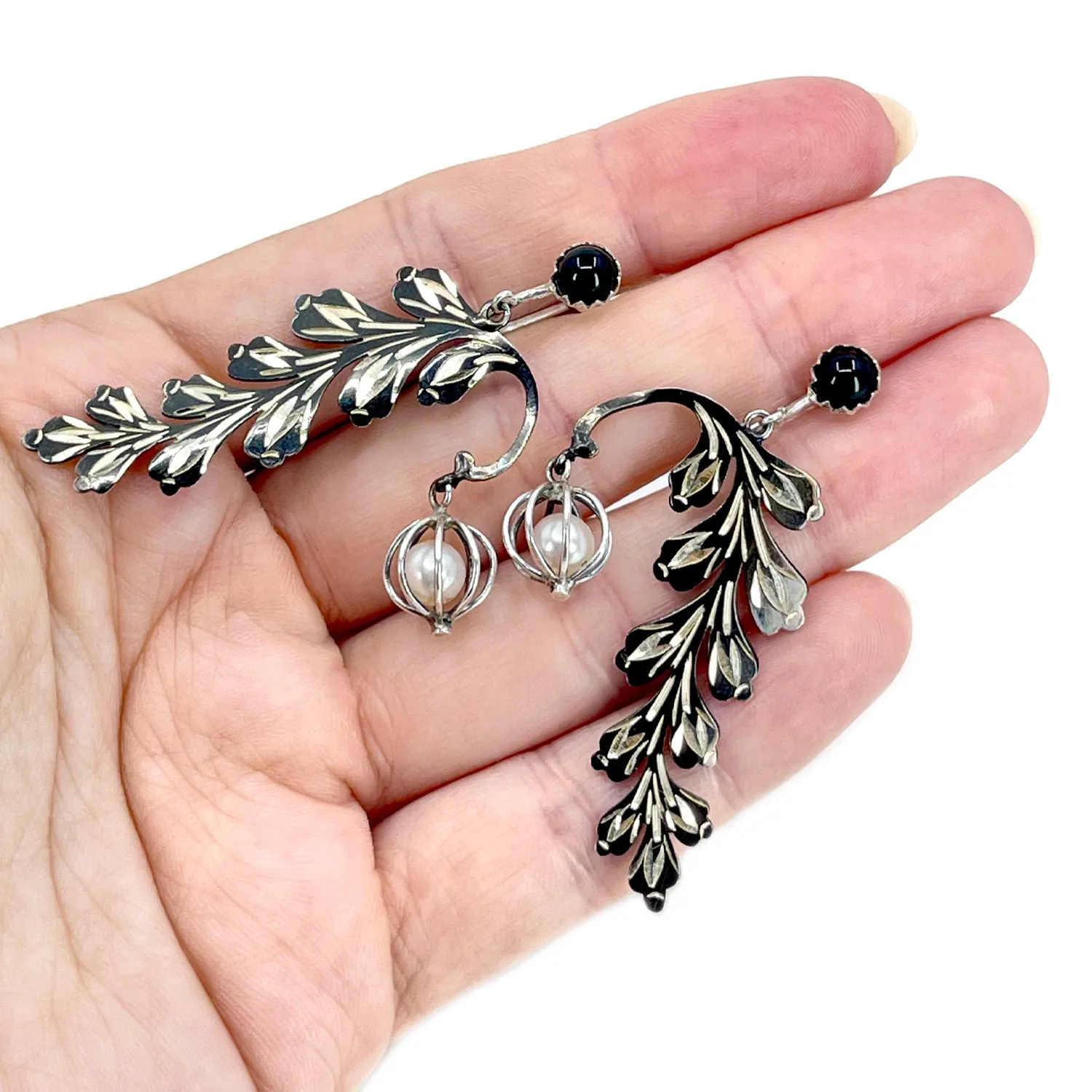 Wisteria Black Rhodium Akoya Saltwater Cultured Pearl Screwback Earrings- Sterling Silver
