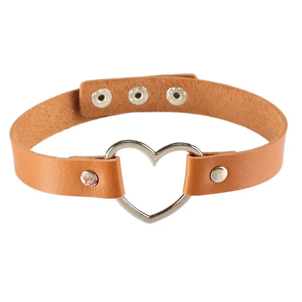 Women Lady Punk Goth Harajuku Grunge Leather Rivet Heart Collar Choker Statement Necklace Jewelry 14 Color