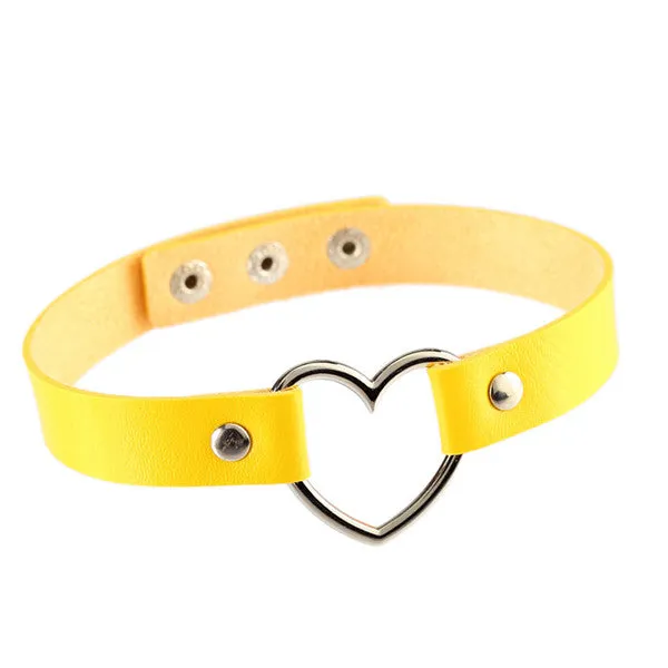 Women Lady Punk Goth Harajuku Grunge Leather Rivet Heart Collar Choker Statement Necklace Jewelry 14 Color