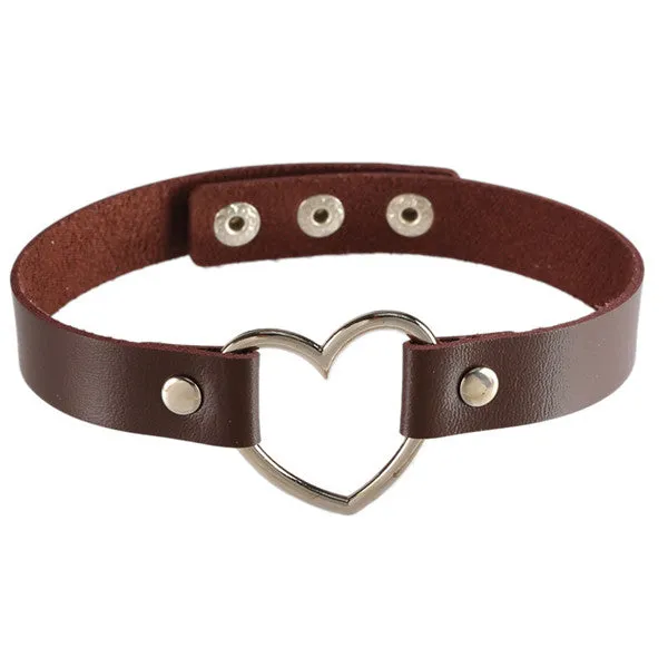 Women Lady Punk Goth Harajuku Grunge Leather Rivet Heart Collar Choker Statement Necklace Jewelry 14 Color