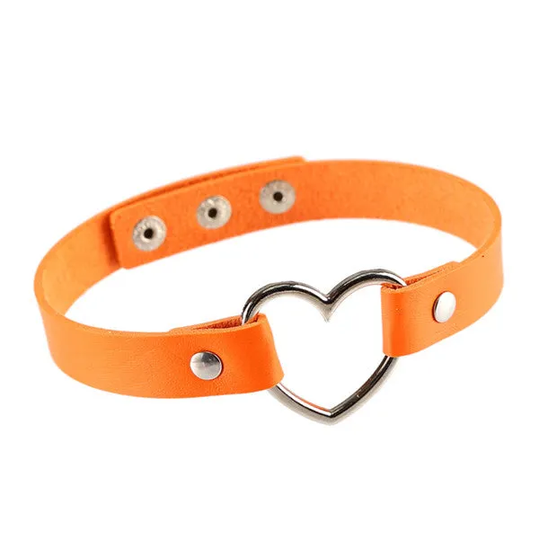 Women Lady Punk Goth Harajuku Grunge Leather Rivet Heart Collar Choker Statement Necklace Jewelry 14 Color