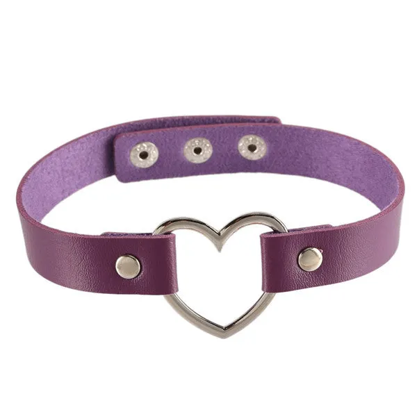 Women Lady Punk Goth Harajuku Grunge Leather Rivet Heart Collar Choker Statement Necklace Jewelry 14 Color