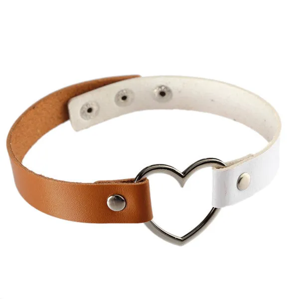 Women Lady Punk Goth Harajuku Grunge Leather Rivet Heart Collar Choker Statement Necklace Jewelry 14 Color