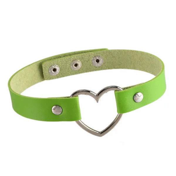 Women Lady Punk Goth Harajuku Grunge Leather Rivet Heart Collar Choker Statement Necklace Jewelry 14 Color
