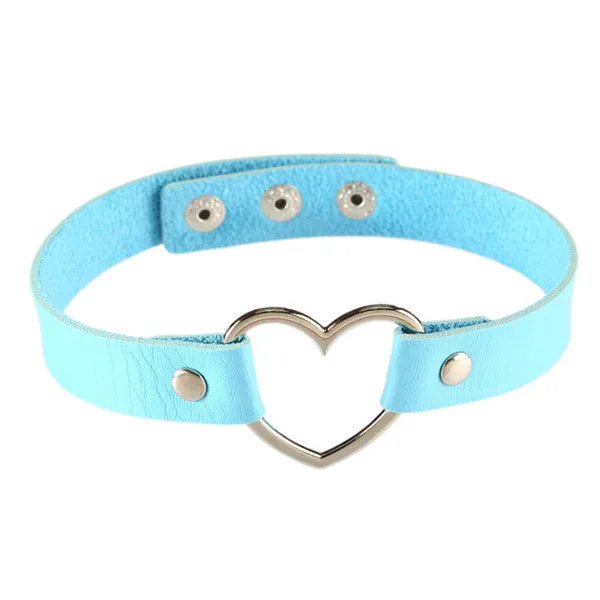 Women Lady Punk Goth Harajuku Grunge Leather Rivet Heart Collar Choker Statement Necklace Jewelry 14 Color
