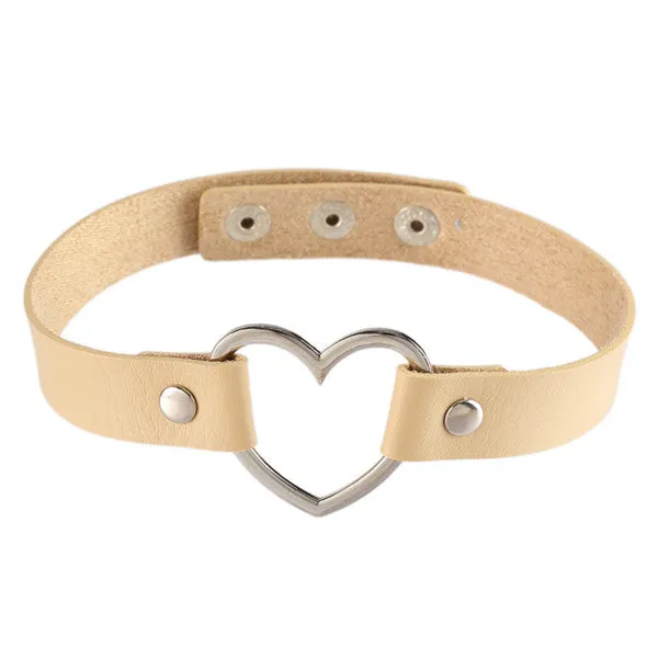 Women Lady Punk Goth Harajuku Grunge Leather Rivet Heart Collar Choker Statement Necklace Jewelry 14 Color