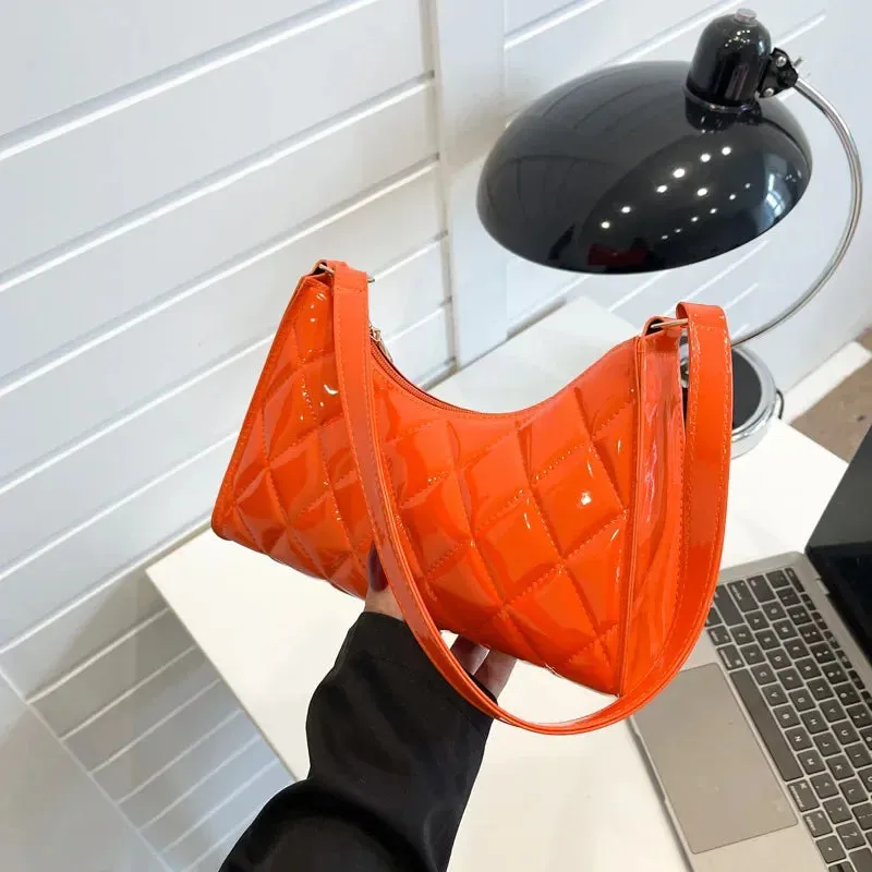 Women Vintage Y2k Totes Shoulder Bags Glossy Leather Shopper Handbags Woman Rhombic Luxury Designer Bag