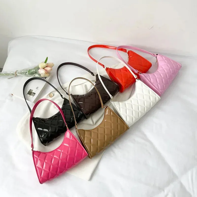 Women Vintage Y2k Totes Shoulder Bags Glossy Leather Shopper Handbags Woman Rhombic Luxury Designer Bag