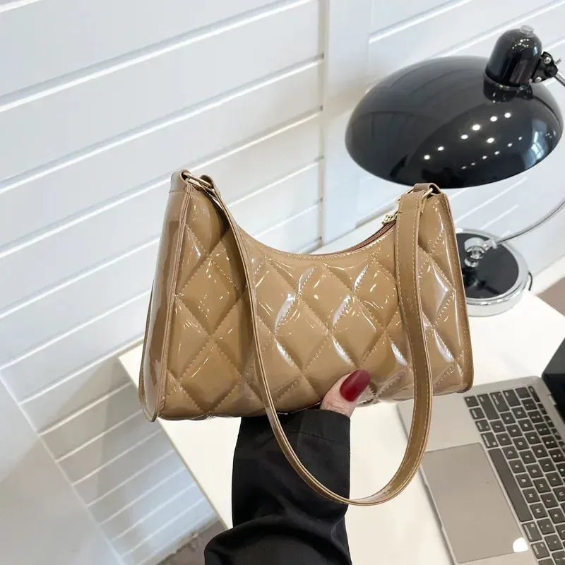 Women Vintage Y2k Totes Shoulder Bags Glossy Leather Shopper Handbags Woman Rhombic Luxury Designer Bag