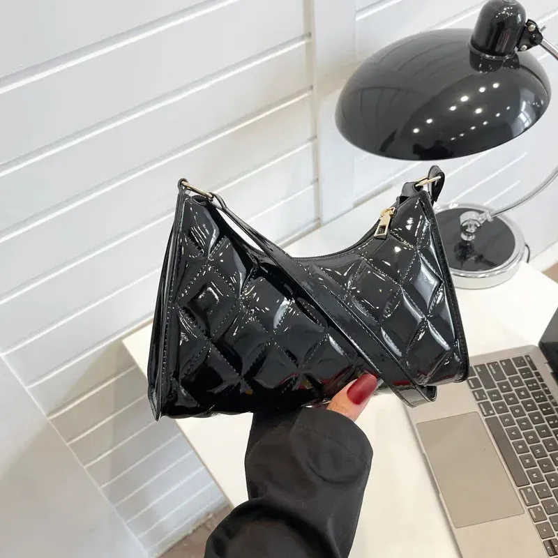 Women Vintage Y2k Totes Shoulder Bags Glossy Leather Shopper Handbags Woman Rhombic Luxury Designer Bag