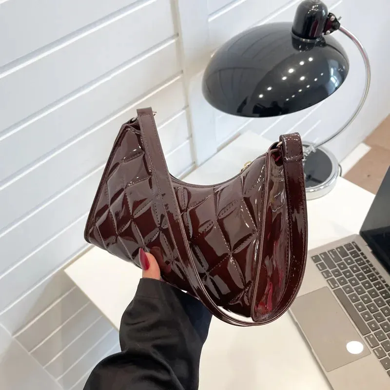Women Vintage Y2k Totes Shoulder Bags Glossy Leather Shopper Handbags Woman Rhombic Luxury Designer Bag