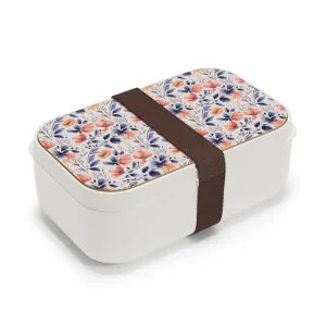 Wooden Lid Bento Lunchbox with Delicate Floral Pattern