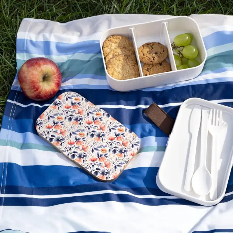 Wooden Lid Bento Lunchbox with Delicate Floral Pattern