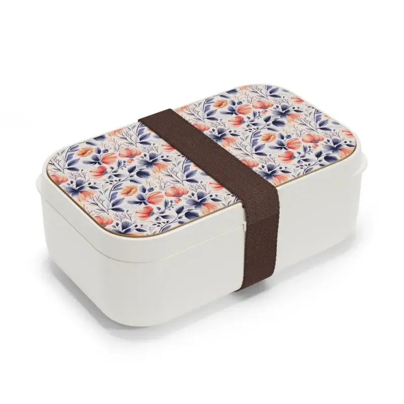 Wooden Lid Bento Lunchbox with Delicate Floral Pattern