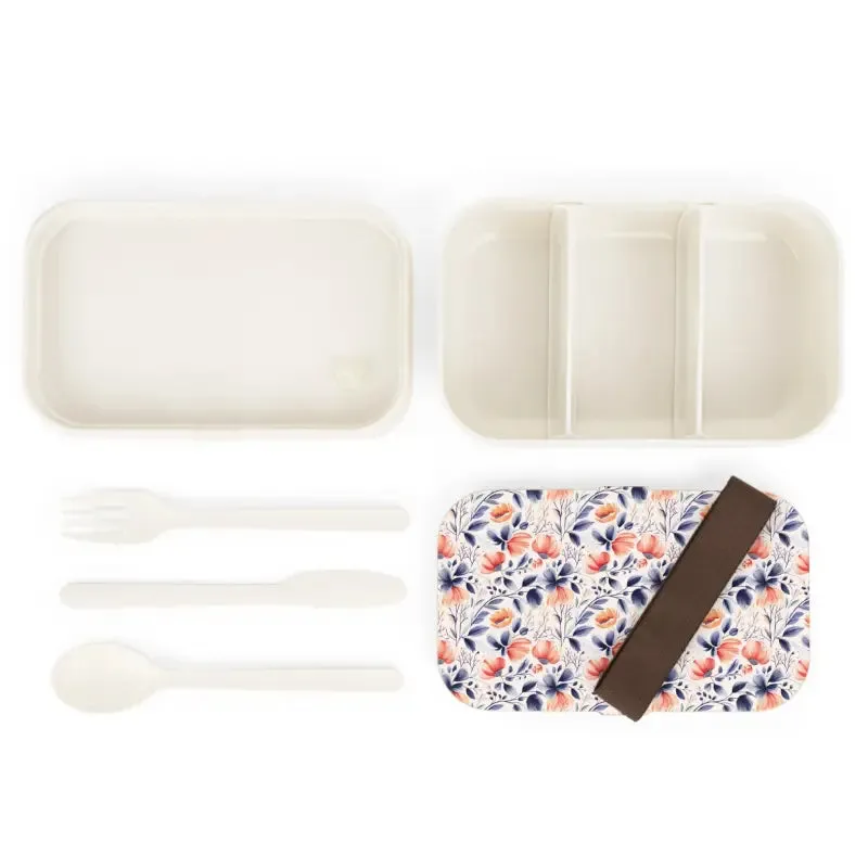 Wooden Lid Bento Lunchbox with Delicate Floral Pattern