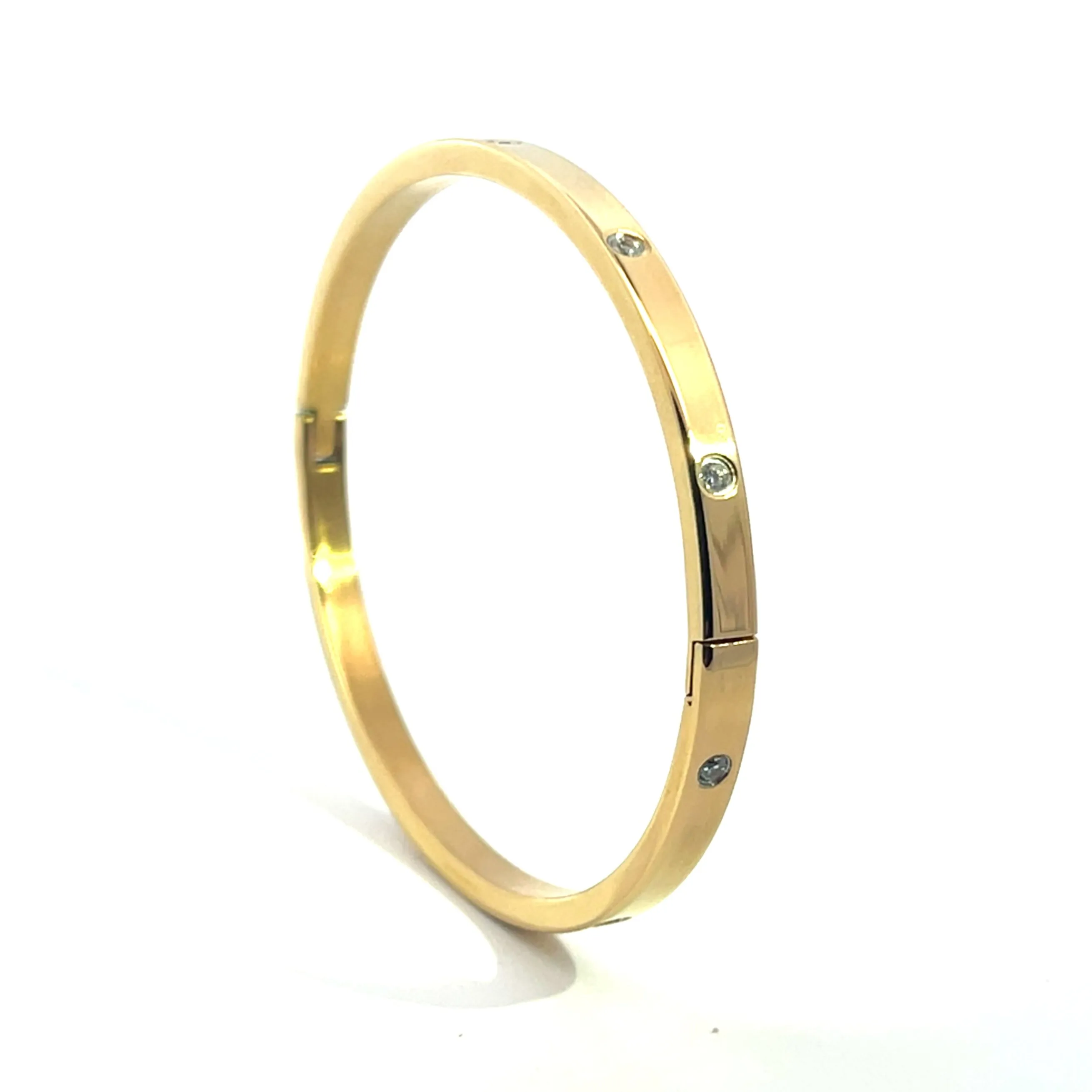 Yellow Gold Plated Stainless Steel & Crystal 4mm Love Bangle