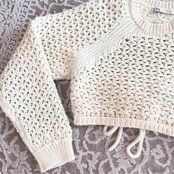 Zara Cut-Out Cropped Crochet Knit Top
