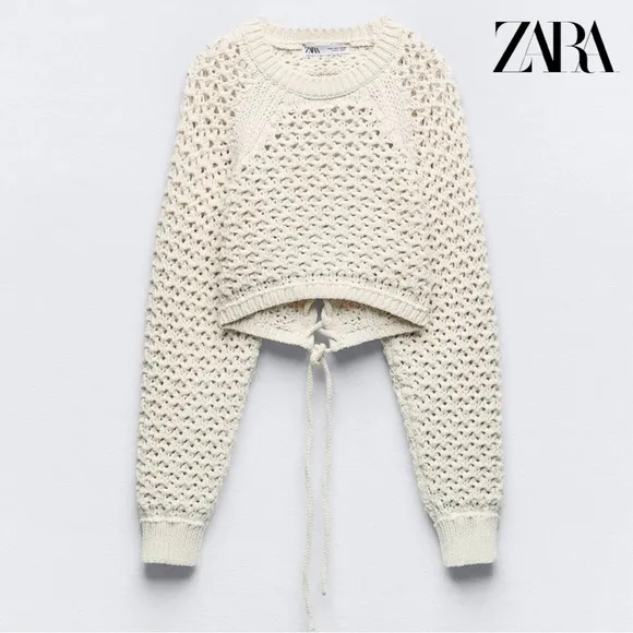 Zara Cut-Out Cropped Crochet Knit Top