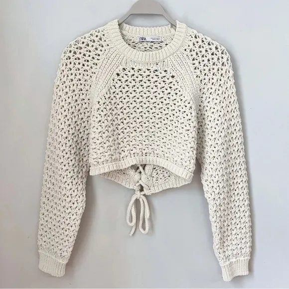 Zara Cut-Out Cropped Crochet Knit Top