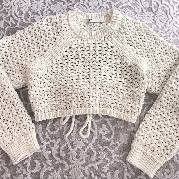 Zara Cut-Out Cropped Crochet Knit Top