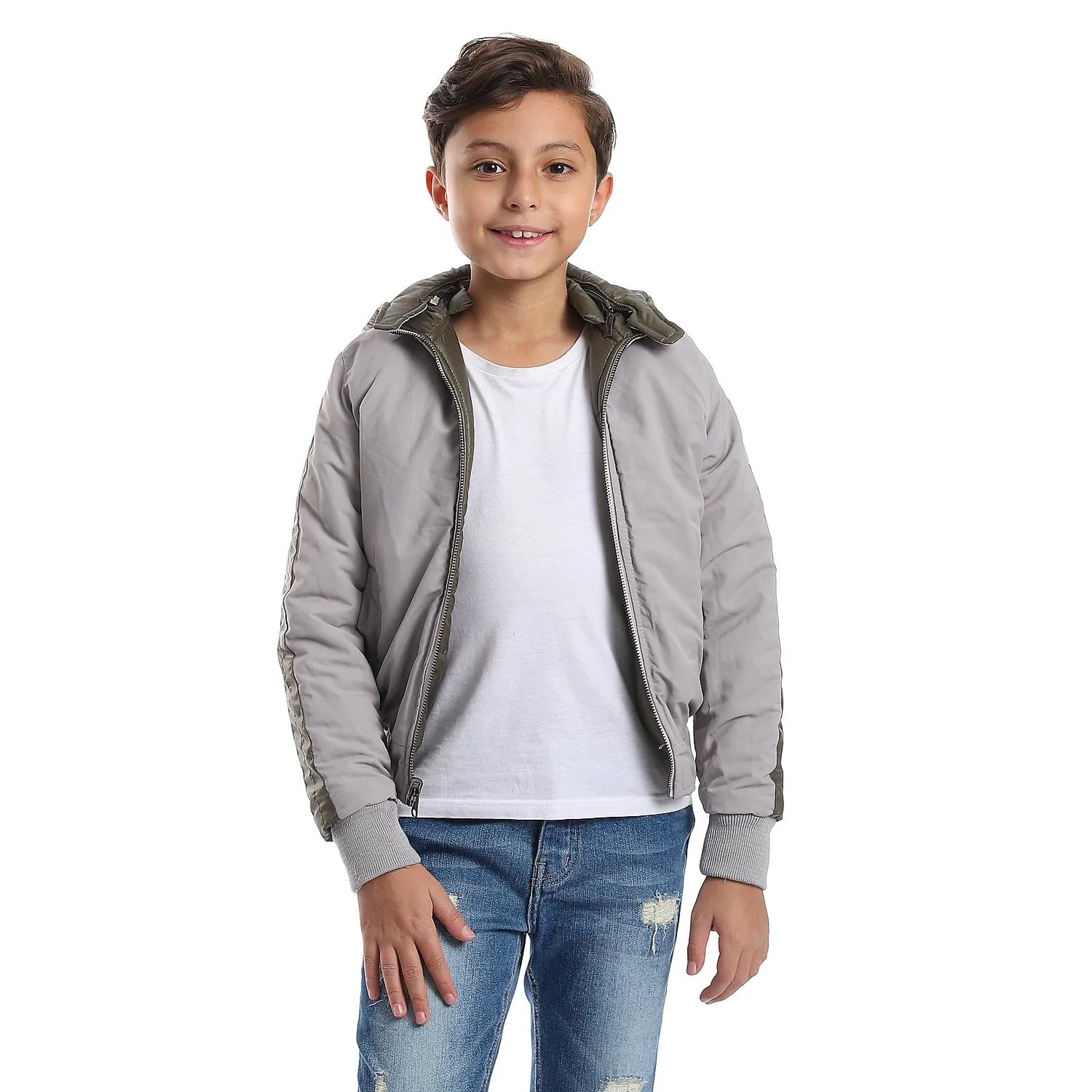 zipper_closure_double_face_printed_-_waterproof_boys_jacket_-_olive_green_-_light_grey