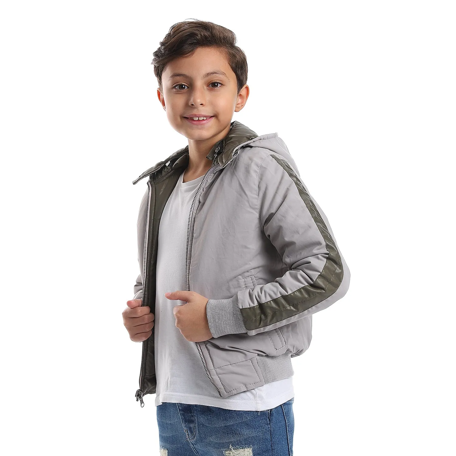 zipper_closure_double_face_printed_-_waterproof_boys_jacket_-_olive_green_-_light_grey